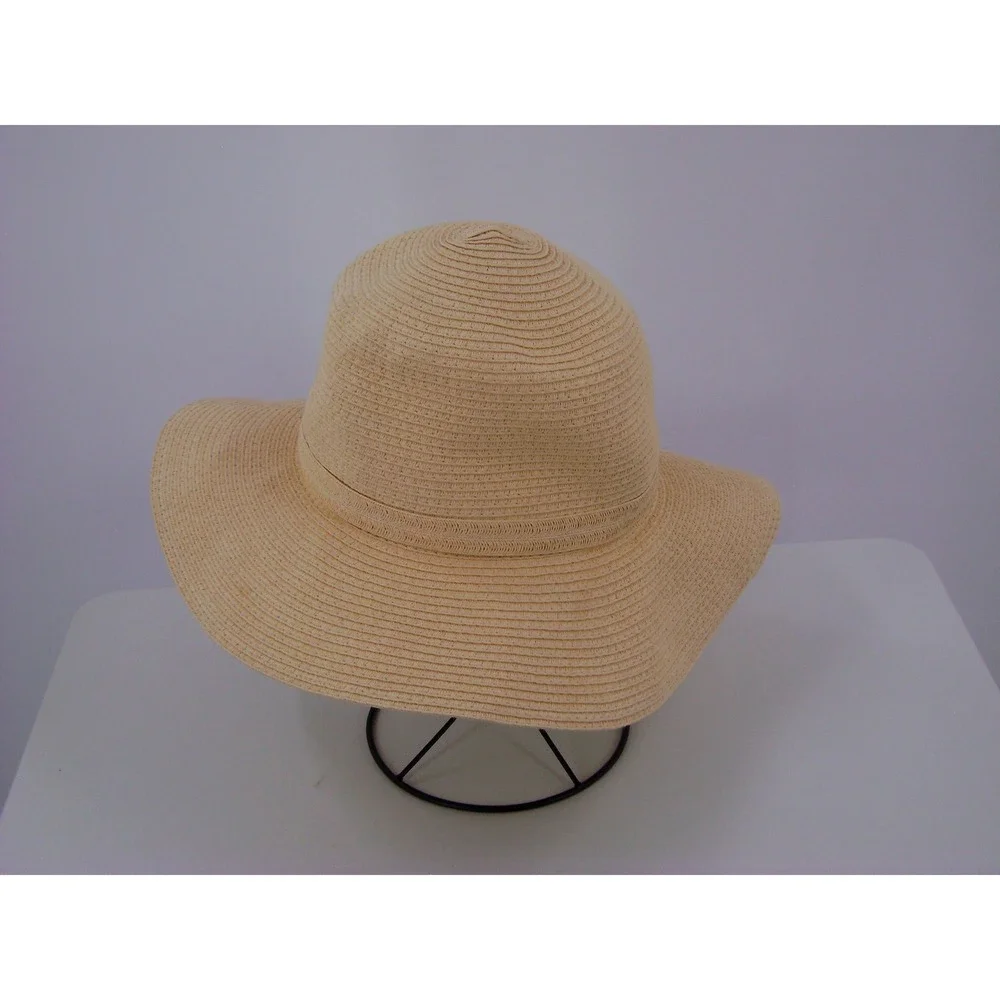A New Day Womens Tan Straw Wide Brim Floppy Sun Hat Beach Summer One Size